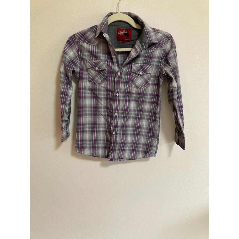 Rodeo Clothing Co Pearl Snap Western Cowgirl Shirt Size Medium Women Purple Gray